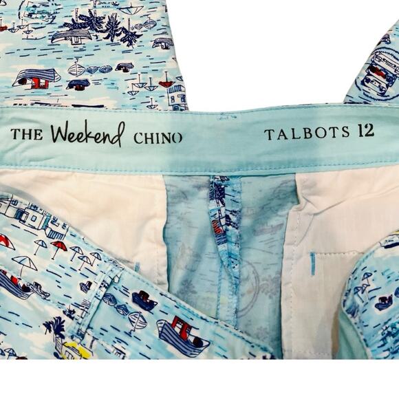 Talbots The Weekend Chino Pant in Aqua Blue w/ Tropical Scenic Print Size 12 - Picture 6 of 15